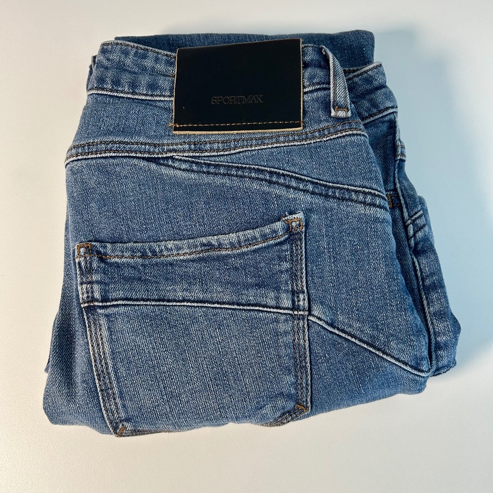 sportmax perfect fit mini flare women's denim jeans size 27 medium wash